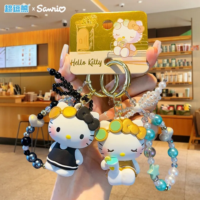

Sanrio Hello Kitty Relaxing Holiday Figure Keychain Creative Cartoon Beaded Chain Bag Charm Sweet Gift For Birthday And Festival