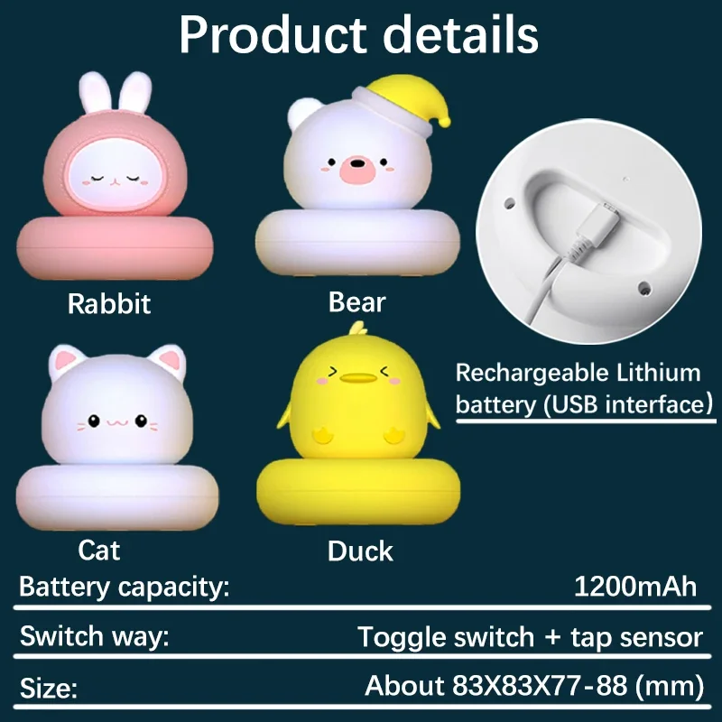 Veilleuse USB mignonne pour enfants, lampe à LED de dessin animé, ours, lapin, bébé, maison, chambre d'enfant, cadeau de Noël