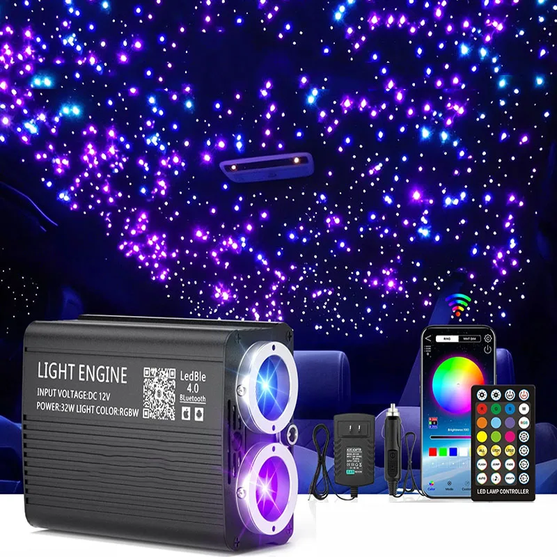 

Комплект двигателя с двумя цветными волоконно-оптическими светильниками RGBW, 32 Вт, с дистанционным управлением и управлением через приложение для крыши/потолка автомобиля