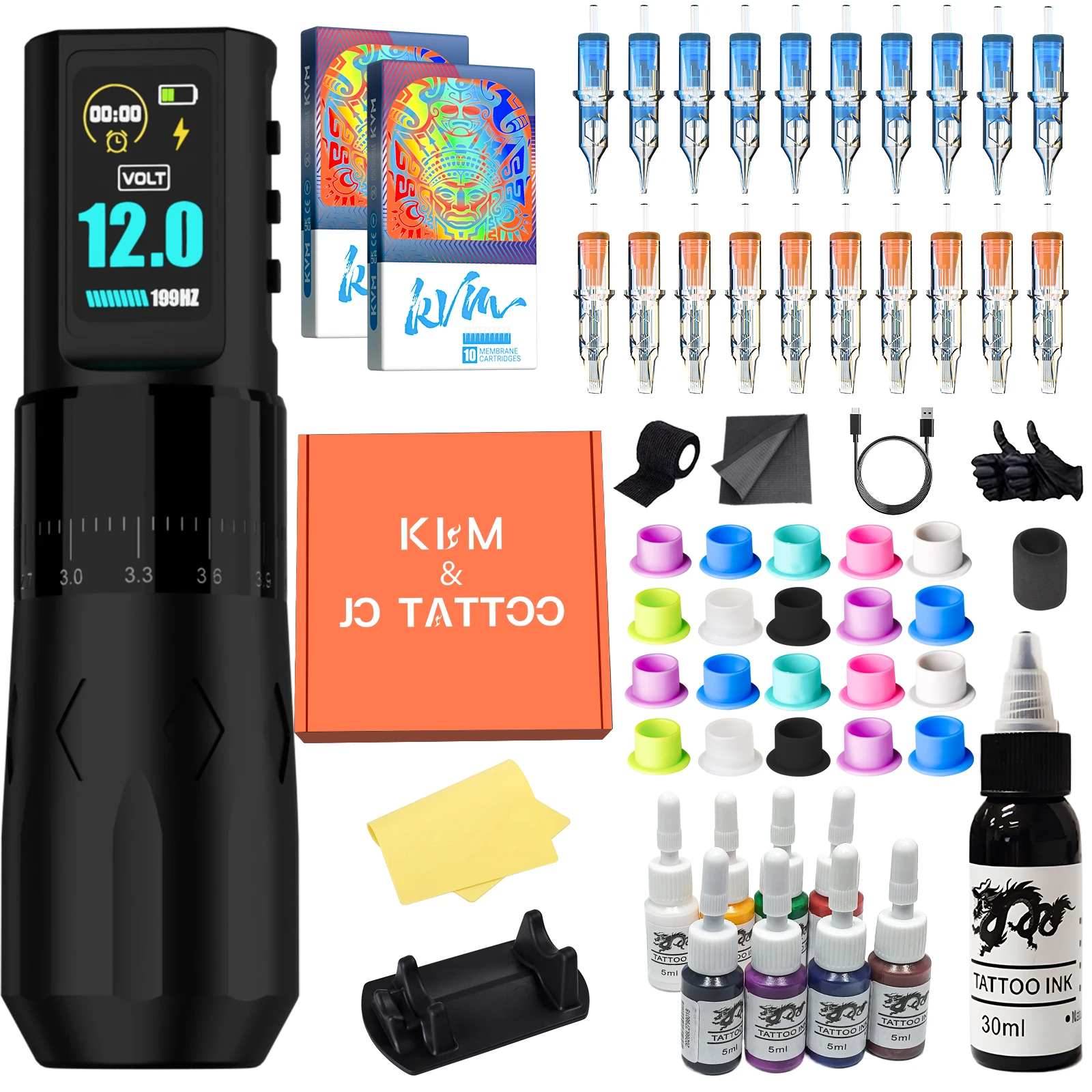 

Wireless Tattoo Machine Kit Features An Adjustable Stroke of 2.4-4.2mm An IPS High-quality Screen and A Large 1800mAh Battery