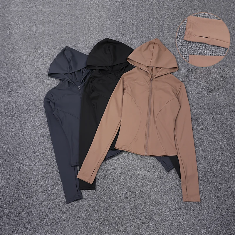 Hooded Sport Jacket Women Plus Size Quick-Dry Sports Coaching Jacket Seamless Zip Up Sleeve Sports Jacket