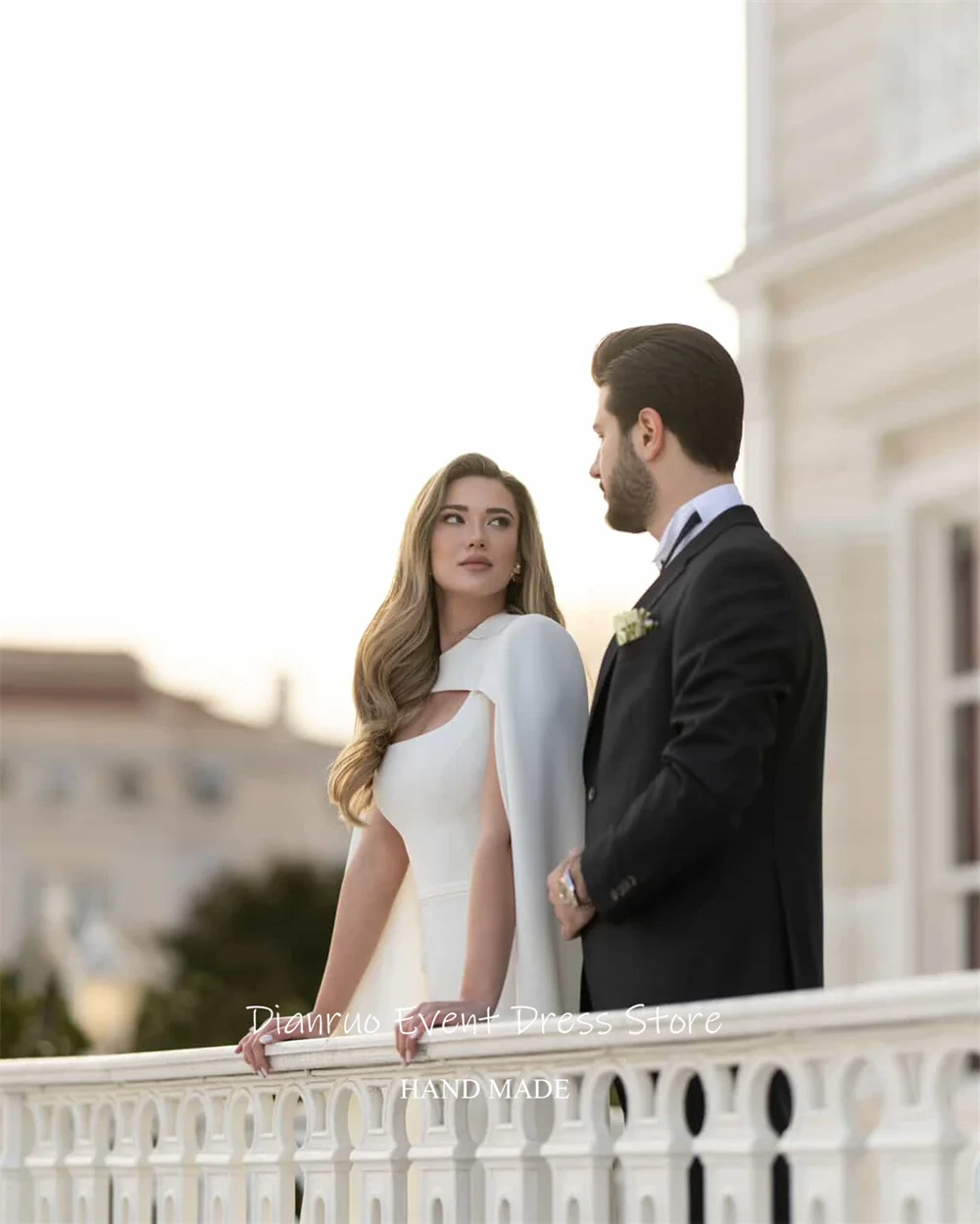 Dianruo Минималистичное шикарное свадебное платье с вырезами и накидкой на рукавах Vestido De Noiva Русалка Пляжное вечернее платье длиной до пола по индивидуальному заказу