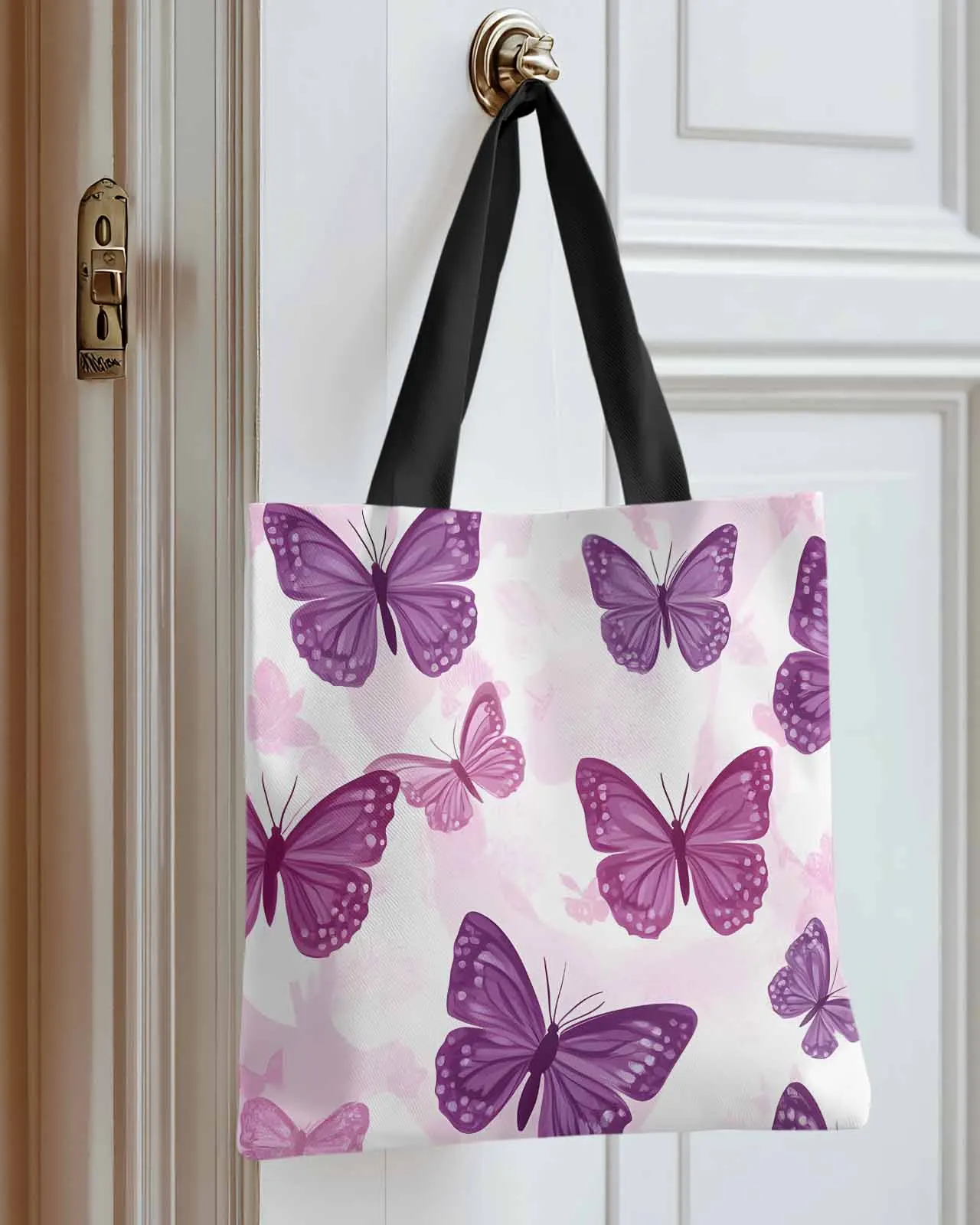 

Cartoon Style Purple Butterfly Canvas Bag Handbag Oxford Cloth Eco Shopping Storage Bag for Home Use