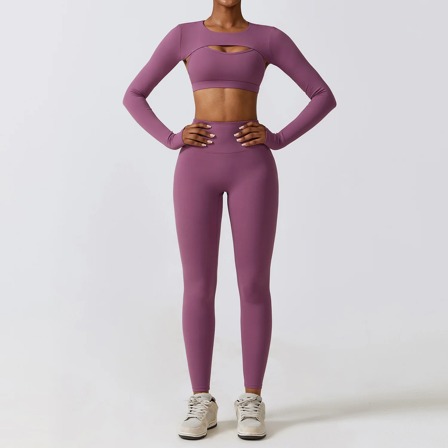 Conjunto de ropa deportiva de manga larga para mujer, conjunto de Sujetador deportivo para Yoga, Fitness, gimnasio, Color sólido, 3 piezas