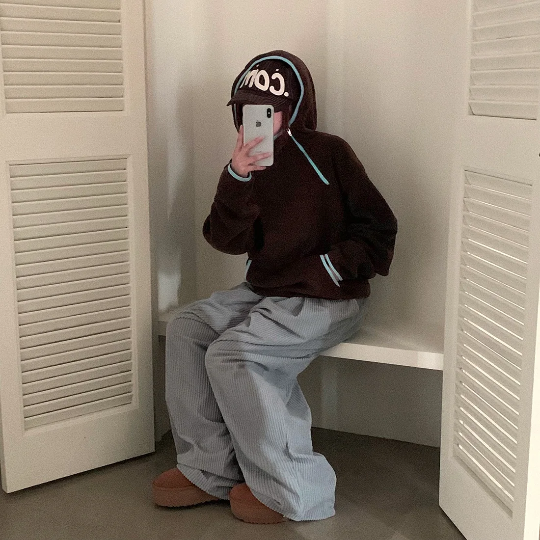 Faionable Double-Sided Fce Hoodie Sweatirt Women's Loose Casual Versatile Top Autumn Winter New Arrival Street Sle