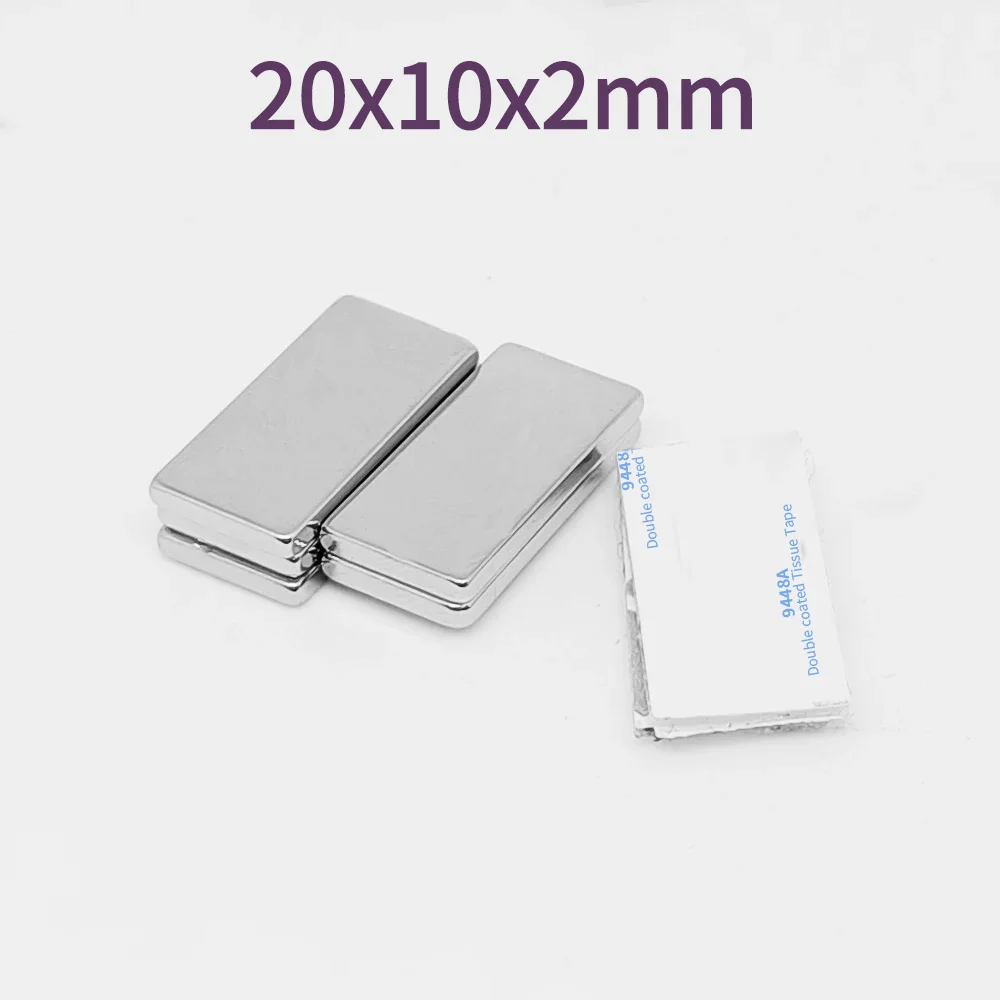 5/10/20/50/100/150PCS 20x10x2 Block Search Magnet With 3M Double-Sided Adhesive Tape 20*10*2 Strong Neodymium Magnets 20x10x2mm