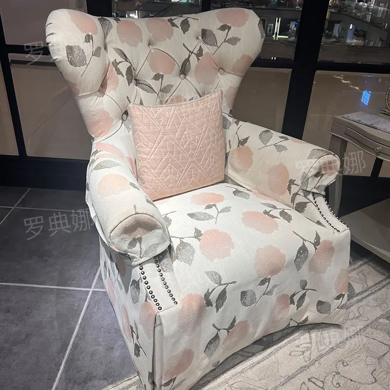 Fabric Detachable Solid Wood Carved Wave Three-Seater Sofa