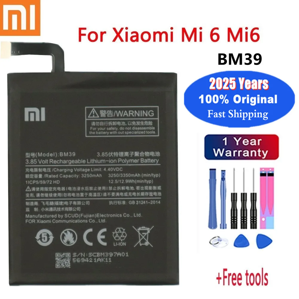 2025 Years BM39 Xiao mi Original Battery For Xiaomi Mi 6 Mi6 3250mAh High Capacity Phone Battery Bateria Fast Shipping + Tools