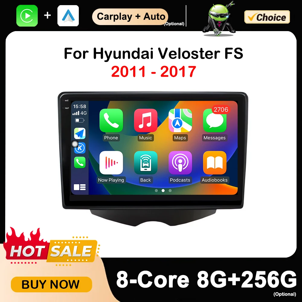 9 '' Android Auto Car Multimedia Radio Video Player For Hyundai Veloster FS 2011 - 2017 GPS Navigation 4G WiFi BT Wireless DSP 