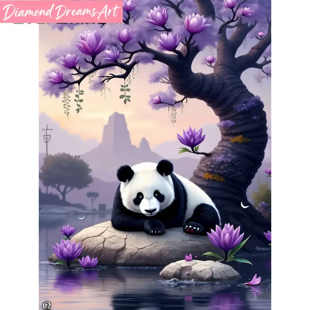 Rahmenlose, neue Panda-Diamantmalerei, Tier-Strassbilder, DIY-Diamantmosaik, Baum-Blumen-Heimdekoration