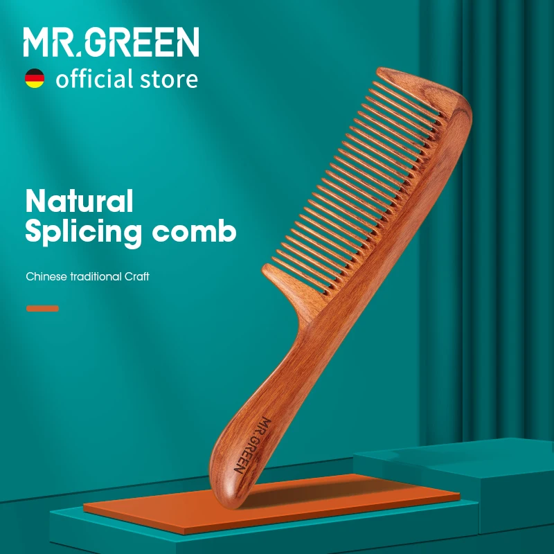 MR.GREEN grzebień z naturalnego drewna struktura łączenia grzebień do włosów szczotka z drobnymi zębami antystatyczne fryzjerstwo włosy narzędzia do masażu skóry głowy prezent
