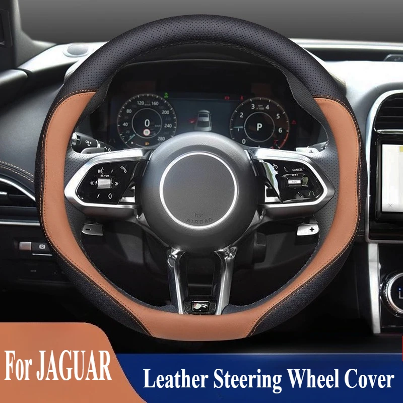 

For JAGUAR XEL XJ F-PACE XFL E-PACE XE XF Leather Steering Wheel Cover Wrap Anti Slip Breathable Car Interior Accessory