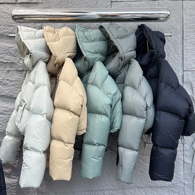 Veste zippée en duvet de canard blanc pour femme, vêtements d'hiver chauds, col montant à capuche, taille haute, court, extérieur, mode