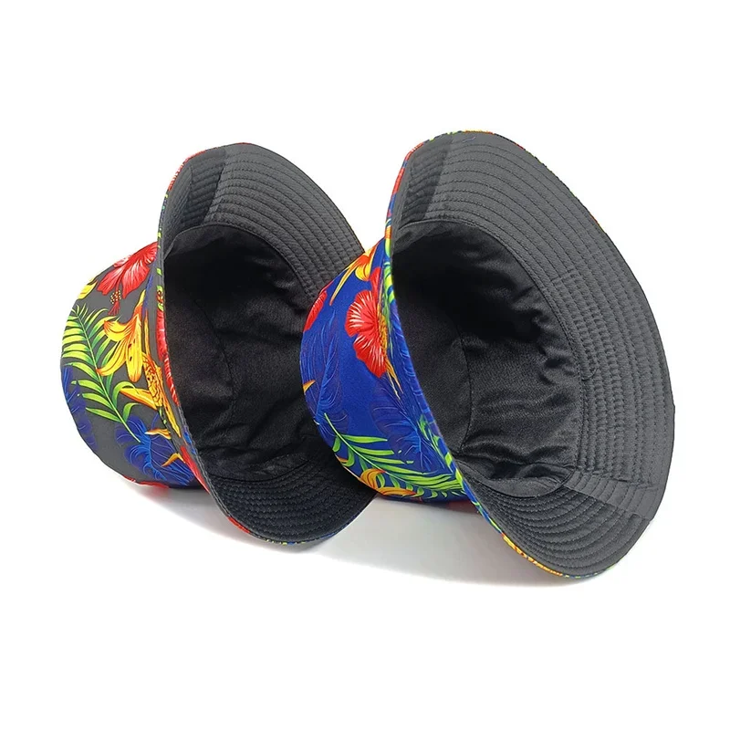 Four Seasons Polyester Cartoon Flower Print Bucket Hat Fisherman Hat Outdoor Travel Sun Cap for Men and Women 6