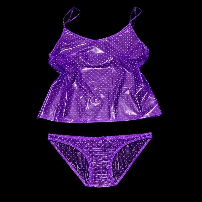 Abdl sexy transparente pvc plástico camisola colete calcinha conjunto macio brilho silencioso regata à prova dwaterproof água casal cuecas eróticas clubwear