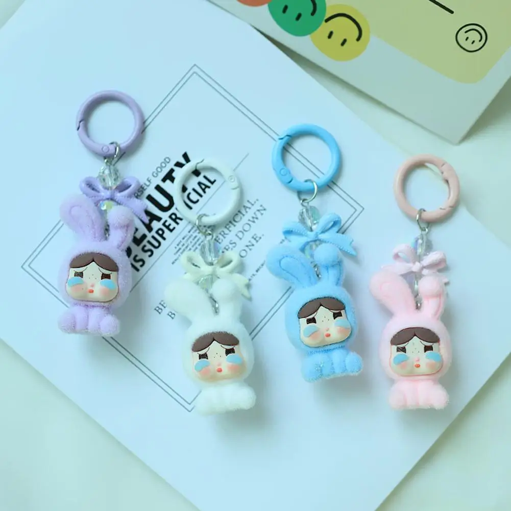 

Kawaii Colorful Crybaby Flocking Keychain Crybaby Pendant Big-Eared Plush Keychain Cute Mobile Phone Backpack Pendant