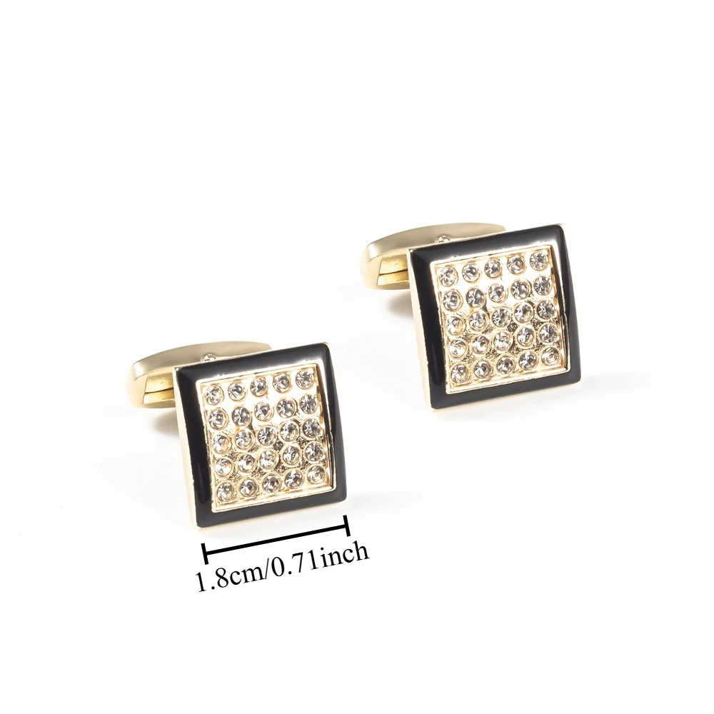 Men's Gold Black Enamel Cufflinks Round Crystal Rhinestone Sun Flower Pattern Cuff Business Wedding Shirt Cufflink Gift for Men