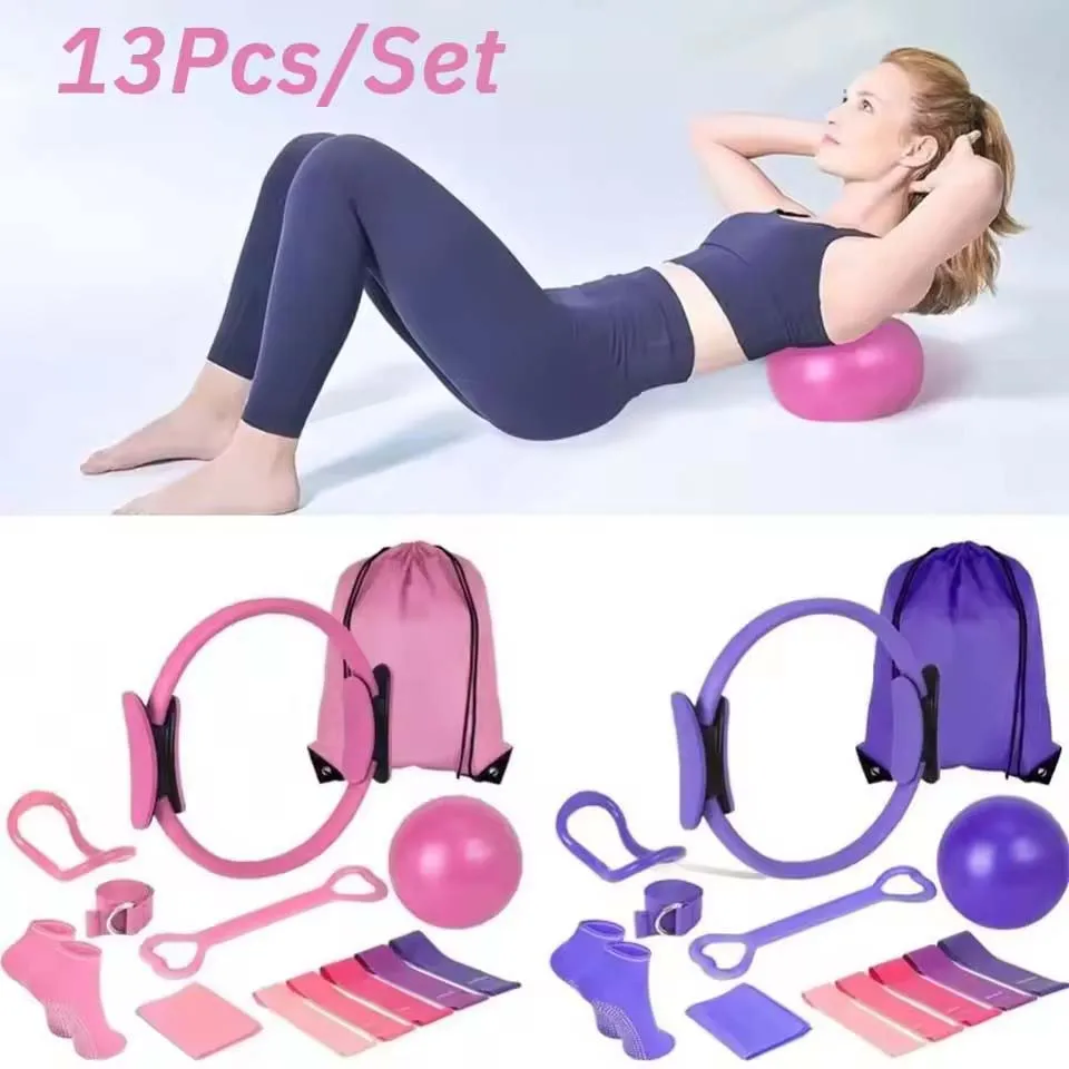 13Pcs/Set Yoga Circle Gym Set Pilates Ball Set Body Shaping Professional Pilates Equipment Kit Improve Health Weight Loss Resist