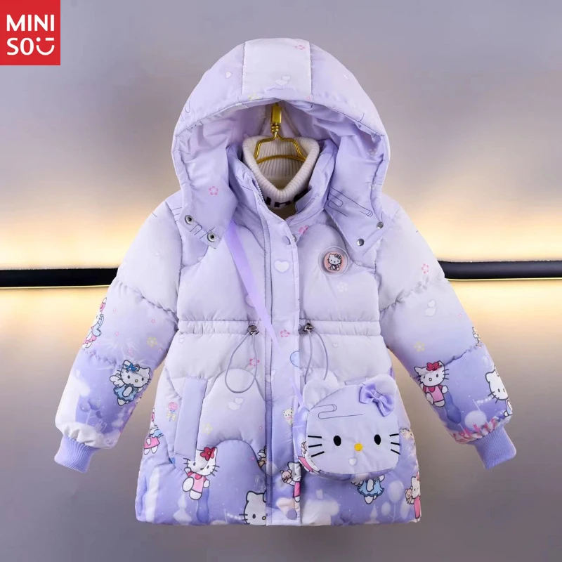 

Miniso Girls Winter Coat with Bag, 2024 Korean Style Thick Puffer Jacket for Big Kids, Hooded Parka