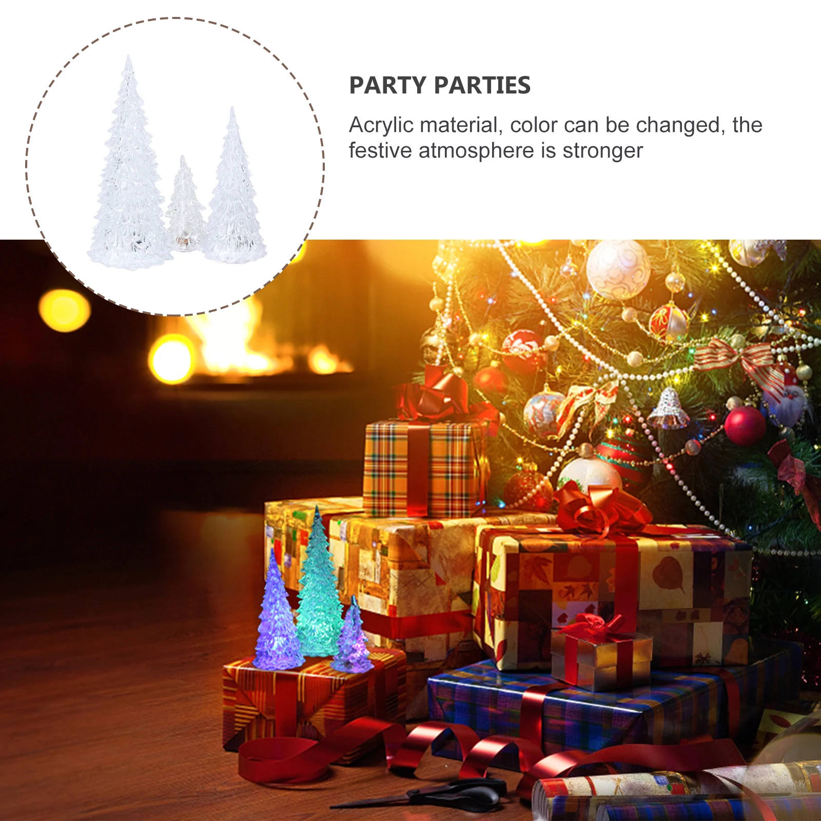 

3pcs Colorful Led Glowing Christmas Tree Acrylic Light Decoration Home Party Gift Family Gathering Mall Hotel Event Replaceable