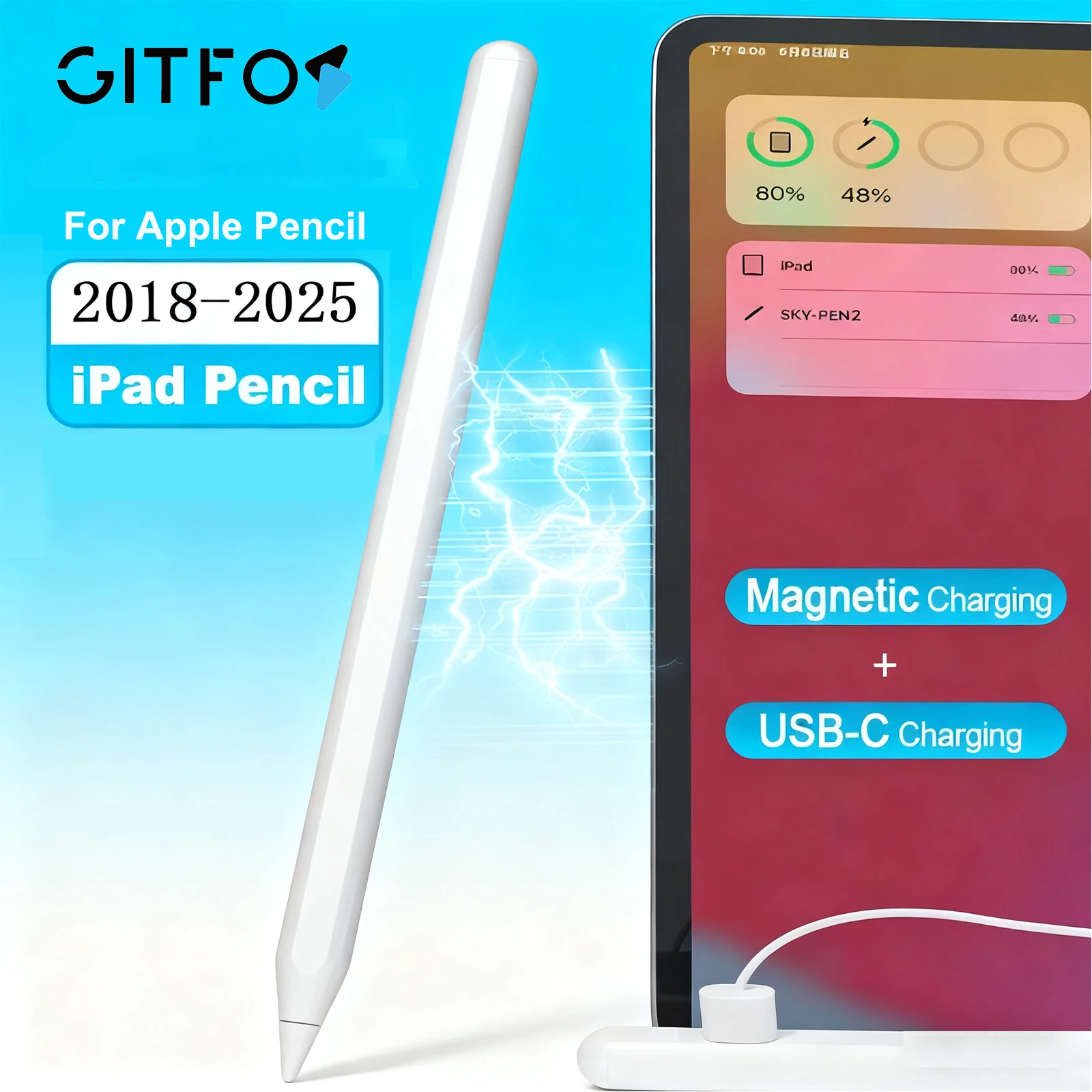 

GITFOS Stylus Pen for iPad 2018-2025 with Fast Charge Palm Rejection Active Pencil for iPad mini 6 Air 4/5 Pro 11/12.9inch
