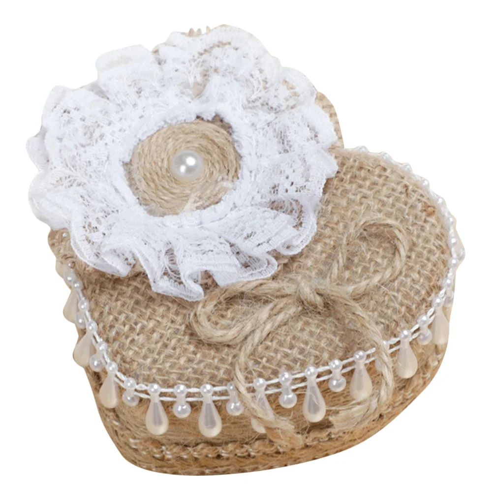 

Форма сердца, деревенская льняная шкатулка для обручальных колец, маленькая шкатулка для драгоценностей для свадебной церемонии, органайзер для колец