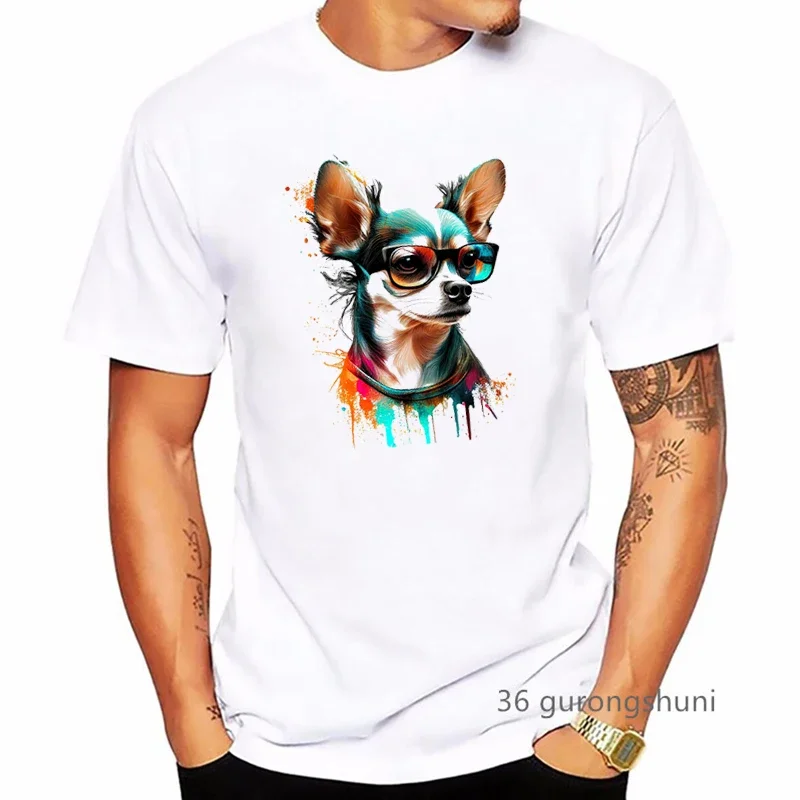 Watercolor French Bulldog/Pug/Chihuahua Animal Print T Shirt Men'S Clothing Cool Funny Dog Lover Tshirt Homme Harajuku Men Shirt