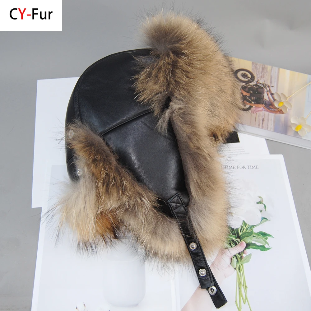 100%Genuine Leather Real Fur Hat for Women Natural Silver Fox Fur Russian Ushanka Hats Winter Thick Warm Ears Fashion Bomber Cap