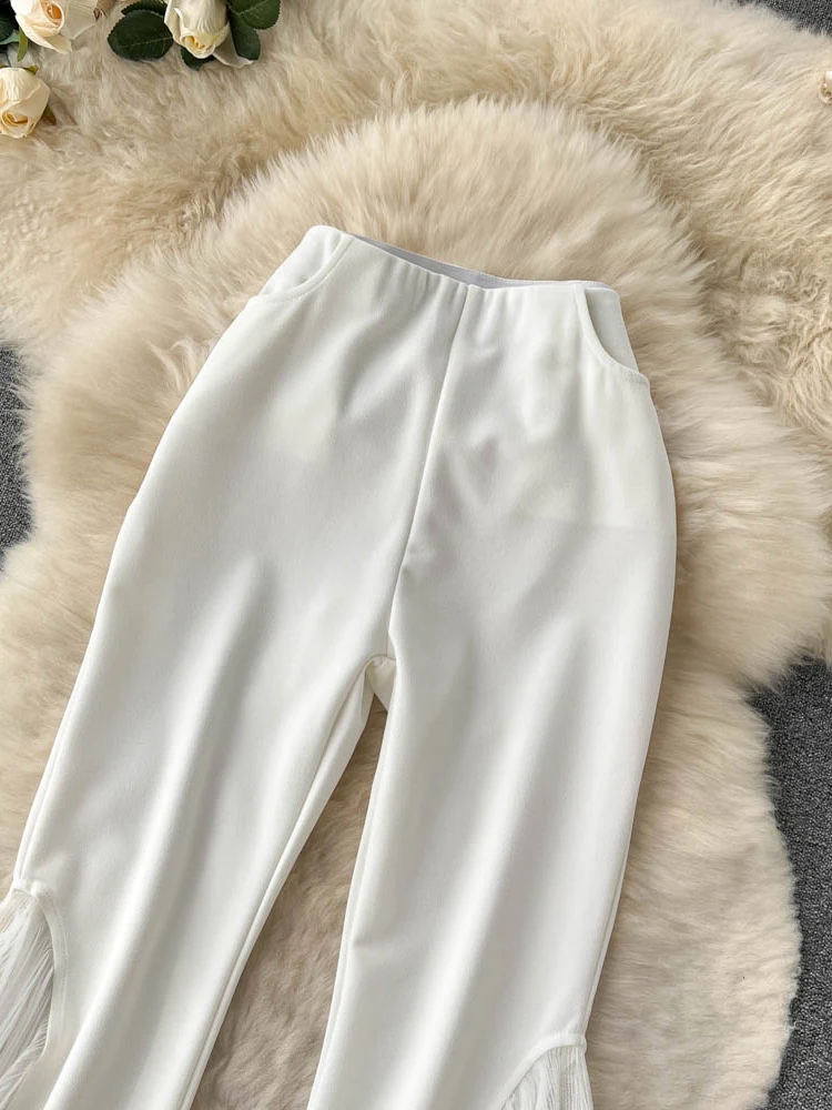 Mesh Spliced Y2k Pants for Women Spring 2023 High Waisted Split Solid Wide Leg Flare Pants Fashion Chic Casual Pants
