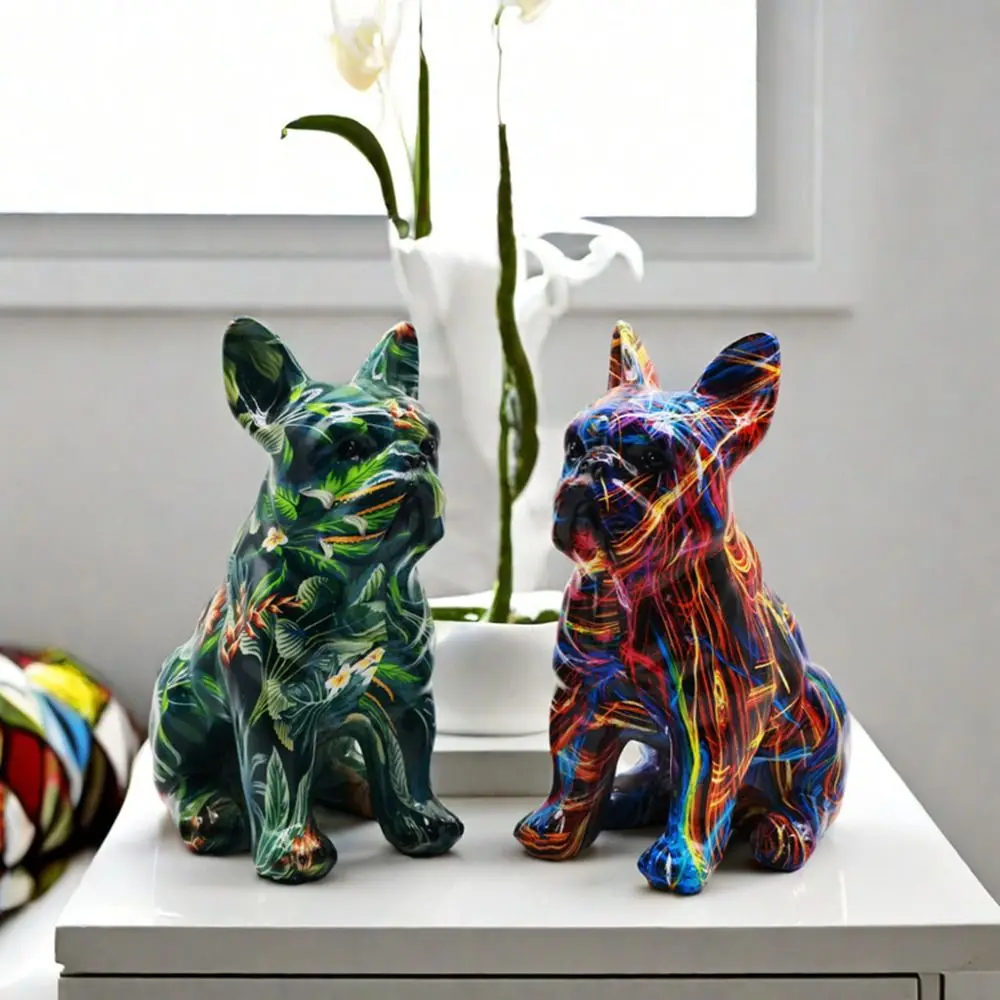 Kawaii Graffiti French Bulldog Statue Cartoon Mini Colorful Dog Statue Exquisite Handmade Nordical Graffiti Animal Statue