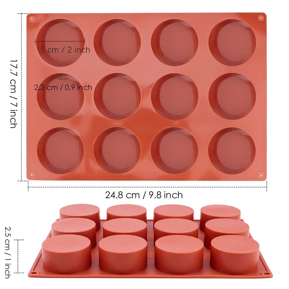 12 Hole Cylinder Silicone Mold Mini Round Chocolate Cake Baking Mold 3D Handmade Kitchen Reuse Baking Tools Decorating Mould