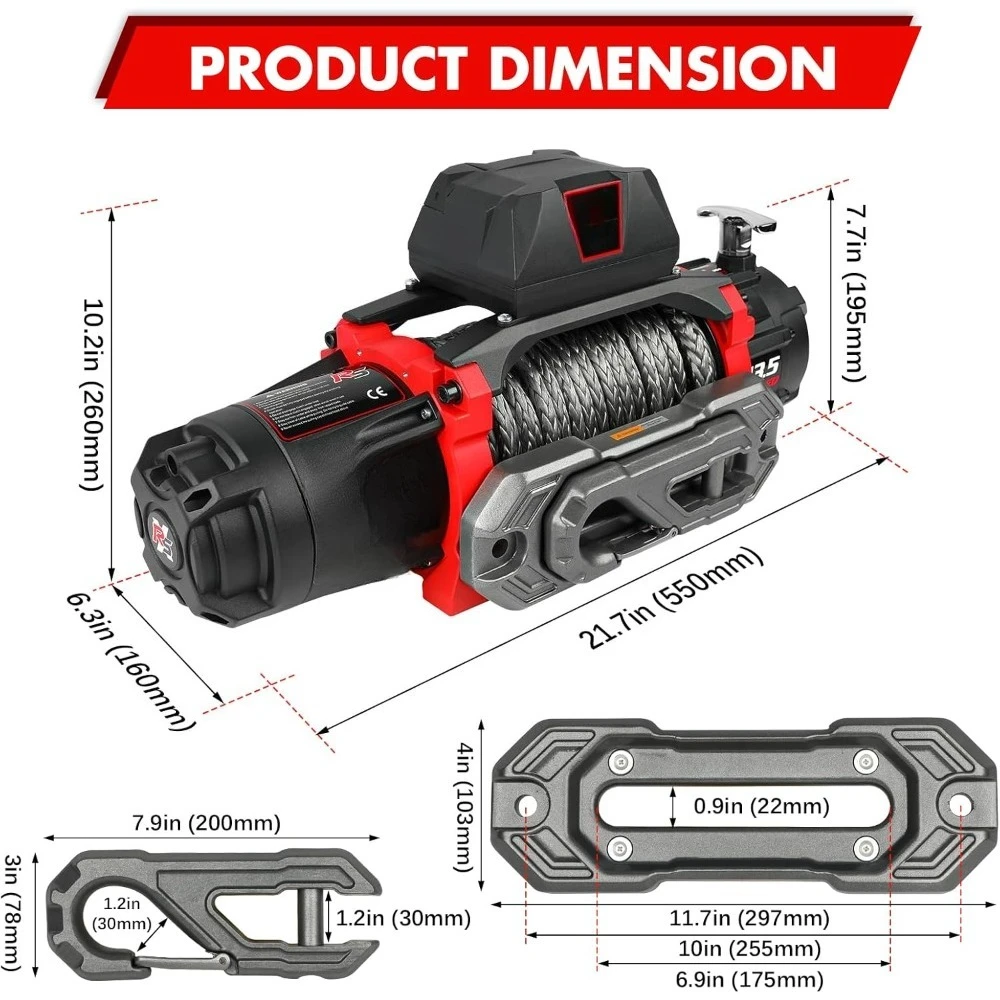 ترقية جديدة-Winch-13500 رطل. ونش كهربائي بسعة تحميل - طاقة تيار مستمر 12 فولت لشاحنة القطر على الطرق الوعرة، 2 في 1 لاسلكي - جودة عالية #3
