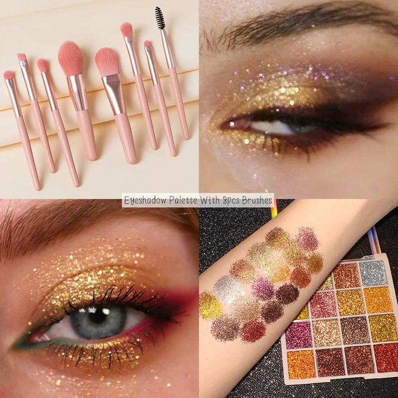 16color Eyeshadow Palette Shiny Golden Pearly Matte Glitter Eyeshadow Multicolor Matte Eye Shadow Long-lasting Eye Party Make Up