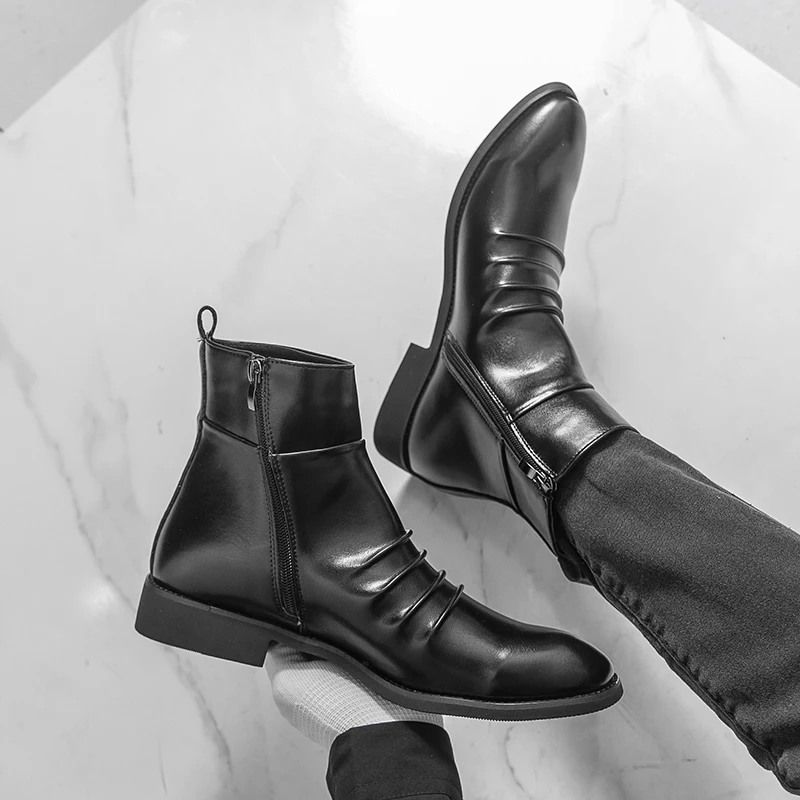 

Men's Autumn/Winter Leather Shoes Classic minimalist style Office or Business Outdoor adult fashion boots 38-47 Black NEW