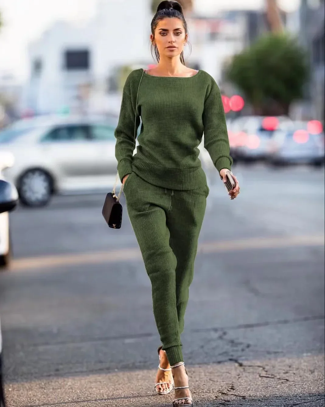 2024 Autumn Sweater Pants 2 Piece Set Casual Activewear Women Ladies Winter Solid Color Two-Piece Outfits Matching Sets Elegant