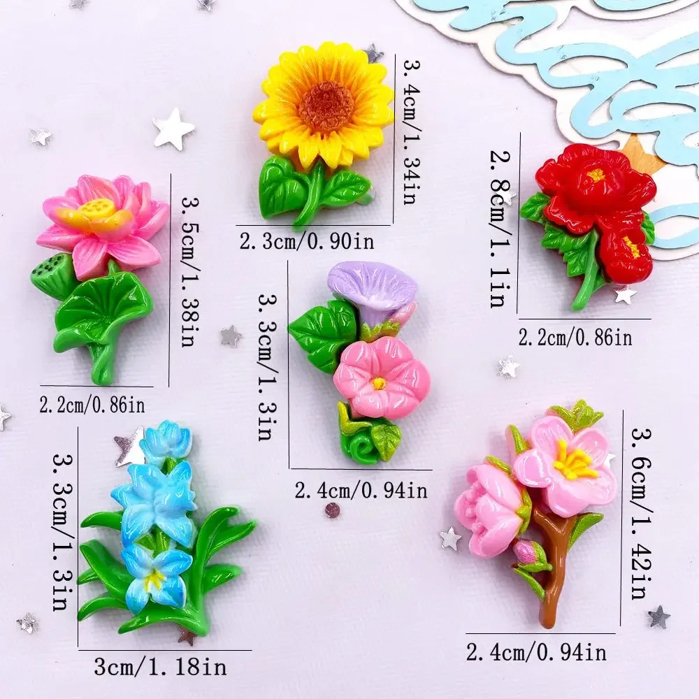 10PCS Resin Kawaii Colorful Painted Sunflower Lotus Morning Glory Flatback Flower Stone Figurines Scrapbook DIY Bow Decor Crafts