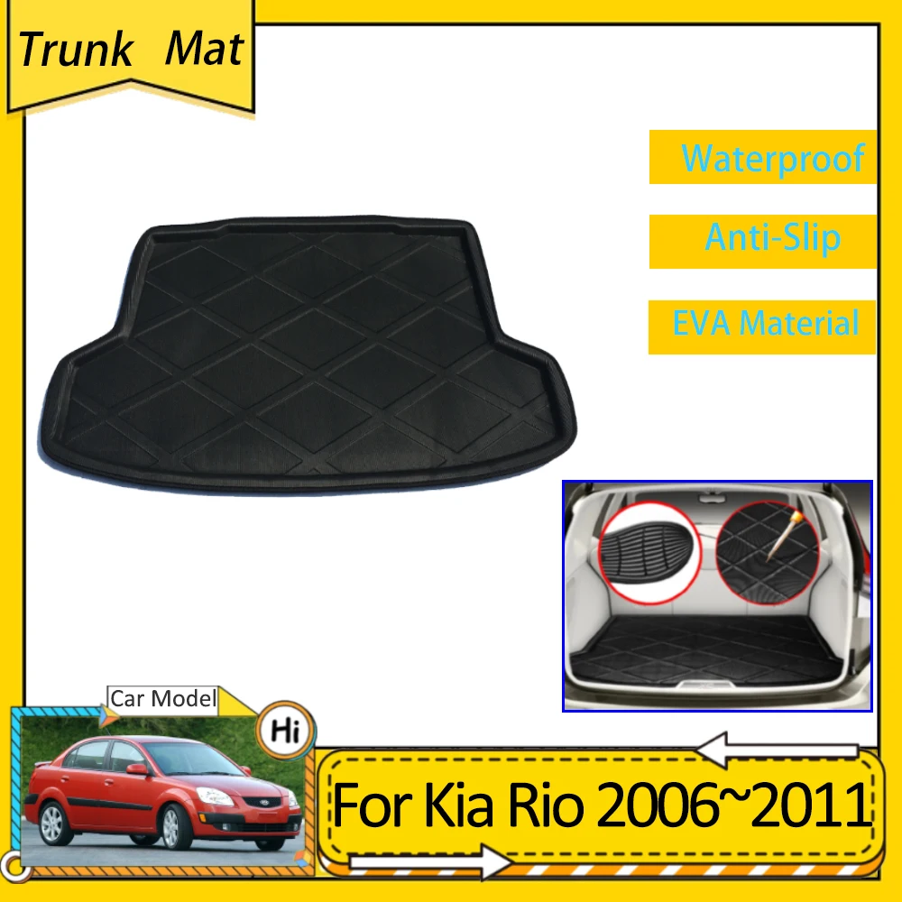 Car Rear Trunk Mats for Kia Rio 2 JB Pride Sedan 2006 2007 2008 2009 2010 2011 Tray Cargo Pads Waterproof EVA Carpet Accsesories