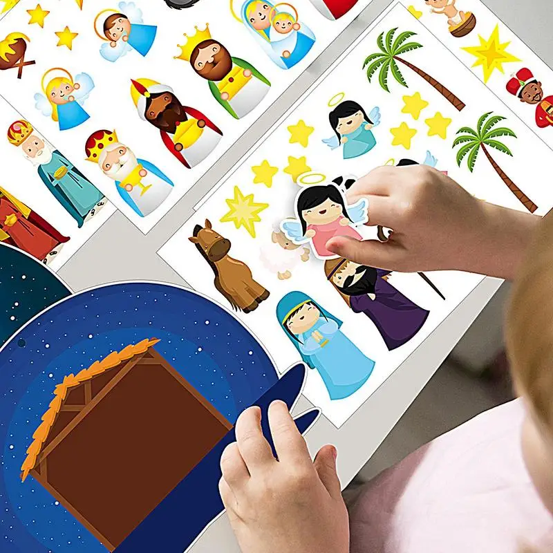 Religious Sticker Scenes For Kids 36pcs Nativity Scene Crafting Stickers Set Cartoon Christmas Party Decoration Stickers Boy