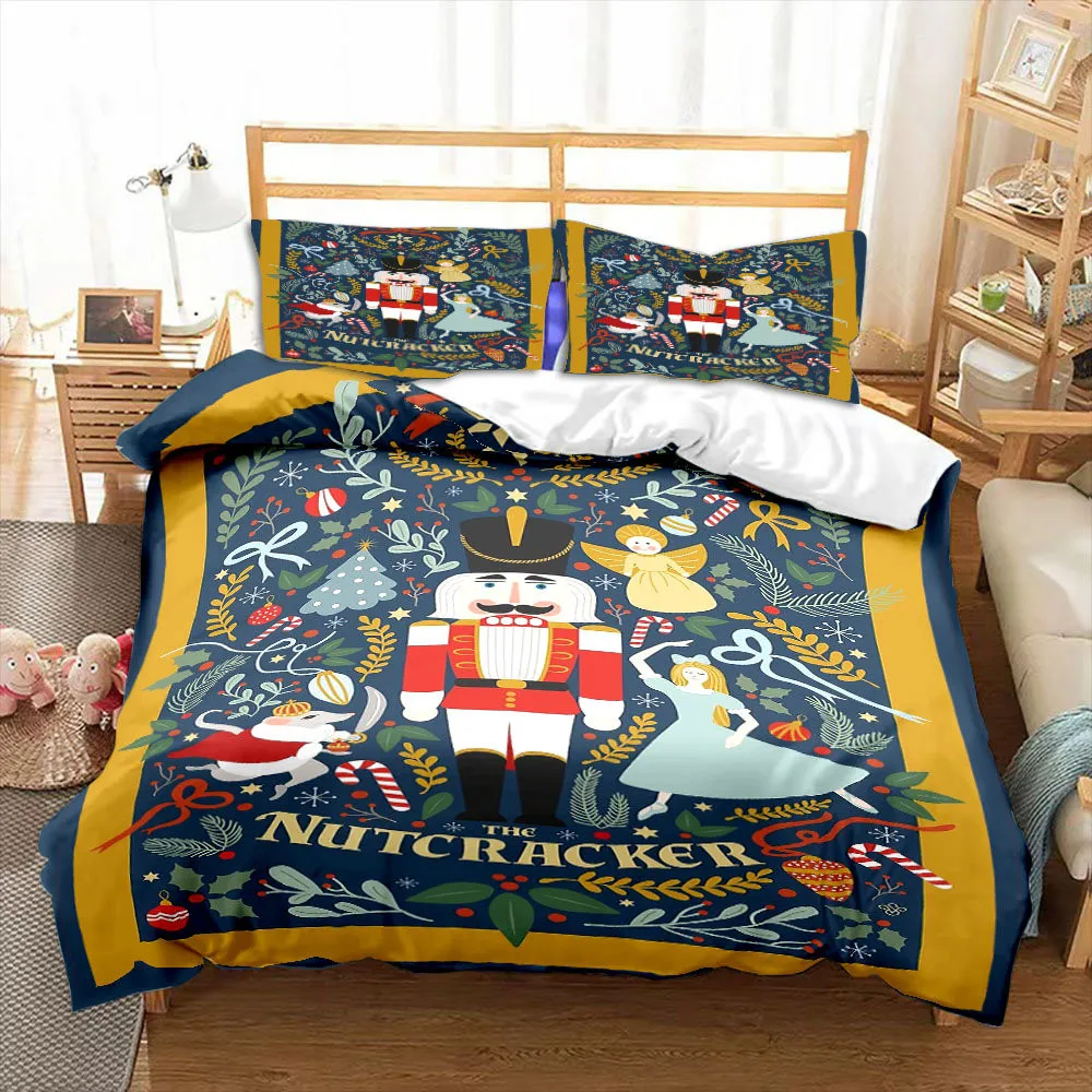 Nutcracker Cartoon Merry Christmas Print Duvet Cover King Twin Double Size Quilt Cover Polyester Kids Adults Gift Bedroom Decor