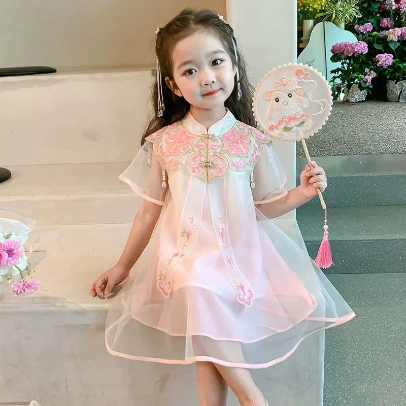 

New Hanfu Monsoon Children'S Summer Baby Princess Girls Cheongsam Dress Hanfu Inspired Kids Clothing for Party and Daily Wear