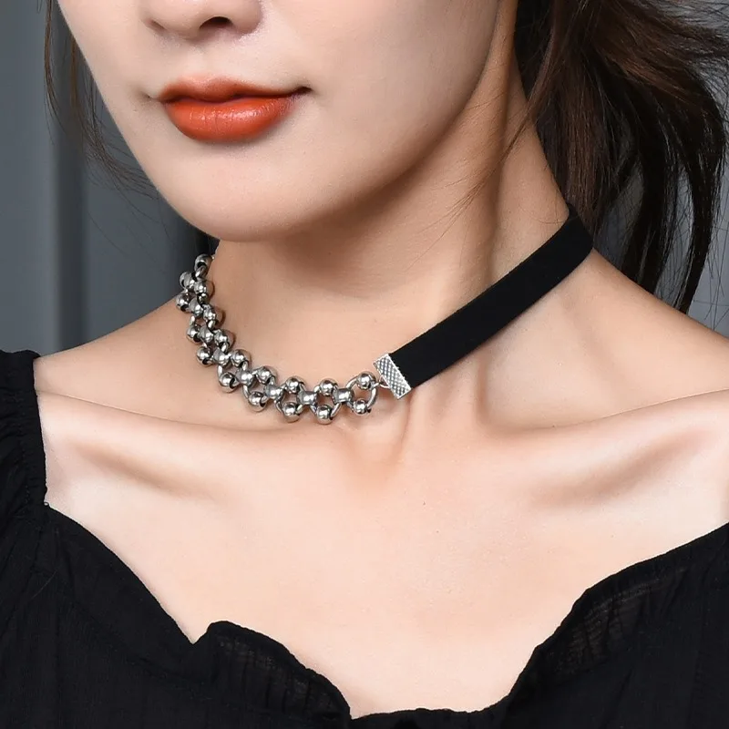 

Titanium steel necklace, women's collar, neck accessory, neck strap, black dark series, black series necklace, short style