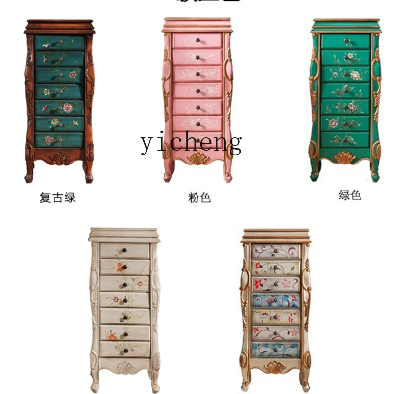 Zk Solid Wood 7-Drawer Cabinet Idyllic and Retro Bedroom Drawer Storage Cabinet with Mirror Jewelry Cabinet