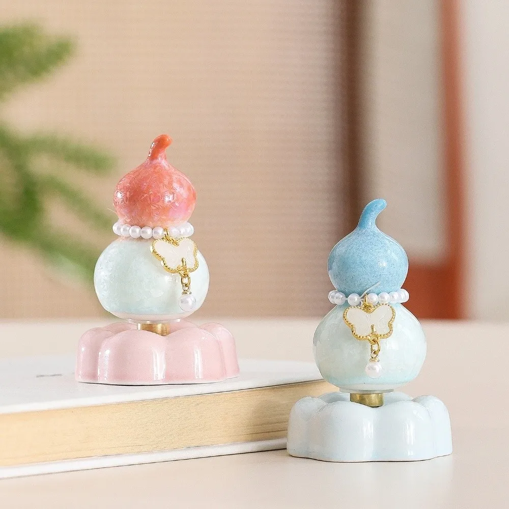 Creative 360° Rotation Ceramic Calabash Statue Exquisite Lucky Gourd Statue Multicolored Mini Gourd Ornament Home Decor