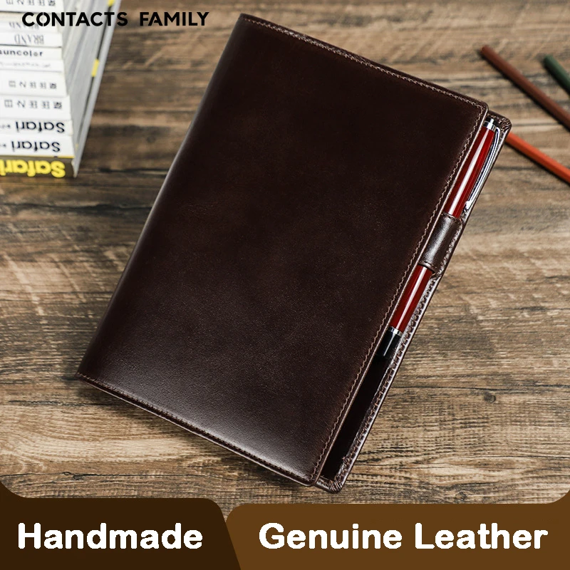 Ordinateur portable A5 en cuir véritable fait à la main avec porte-stylo, couverture de cahier, fournitures de bureau, école de commerce