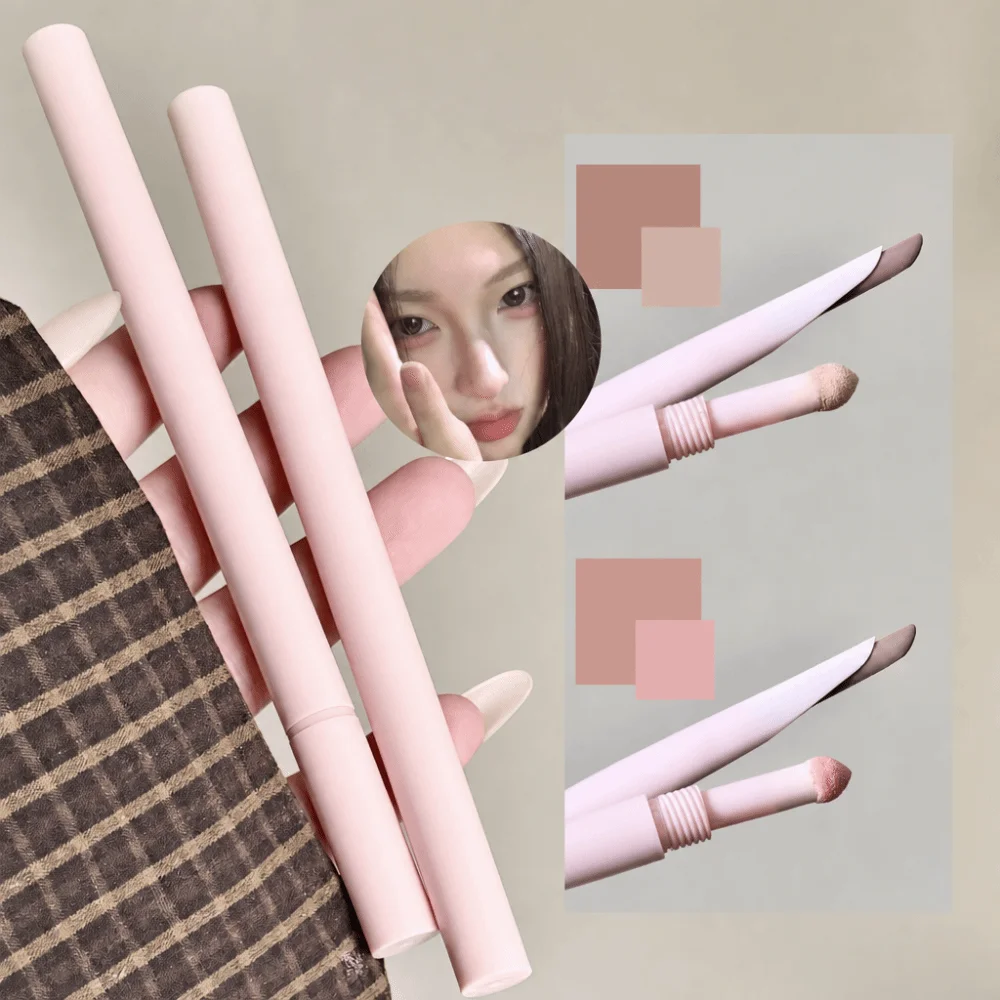 Double Ended Under-eye Highlighter Pen 2 in 1 Non-smudge Silkworm Eyeliner Pen Lasting Slim Soft Tip Eye Liner Makeup Stick