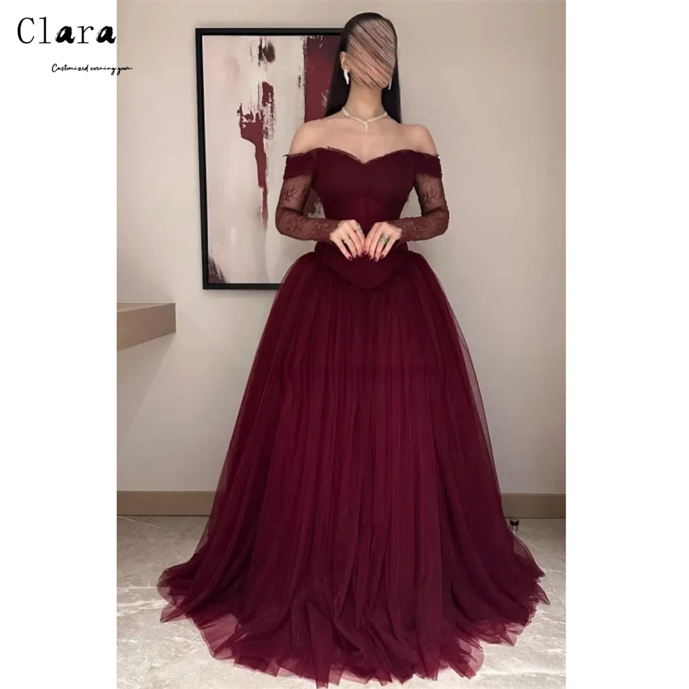 

Clara Custom Burgundy Lace Embroidery A Thread Evening Dresses for Woman Party Wedding Luxury Party Dress Prom Dress 2025 Women