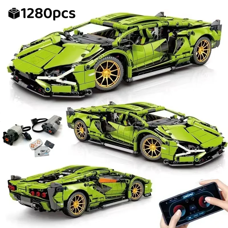 

Technical Super Racing Model Bricks Racing Car 1280PCS Model Building Blocks City Mechanical Speed Vehicle Kid Adult Boys Gifts