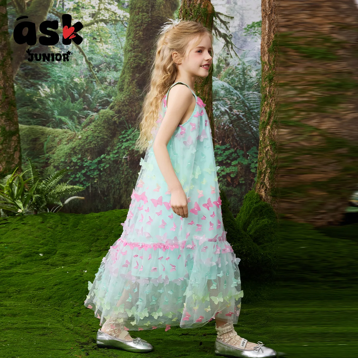 اسأل تنورة بحمالات شبكية على شكل فراشة صيفية ملونة متغيرة تدريجية للفتيات الصغيرات #4