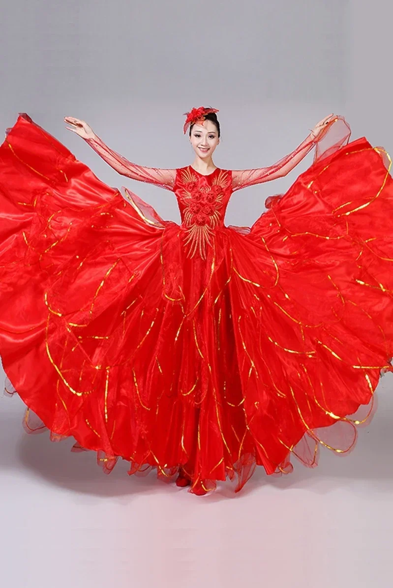 Flamenco espanhol saias completas abertura dança grande pêndulo vestido adulto feminino moderno dança palco desempenho traje