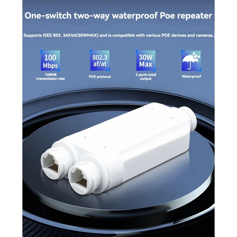 Extensor repetidor POE impermeable IP66 10/100Mbps 500M extensión 48V al aire libre para cámara con interruptor POE